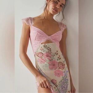 Free People Suddenly Fine Maxi Slip Dress, size Medium Daisy Combo